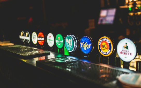 Row of beer taps in a pub