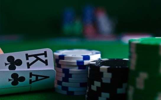 Poker table with cards and chips