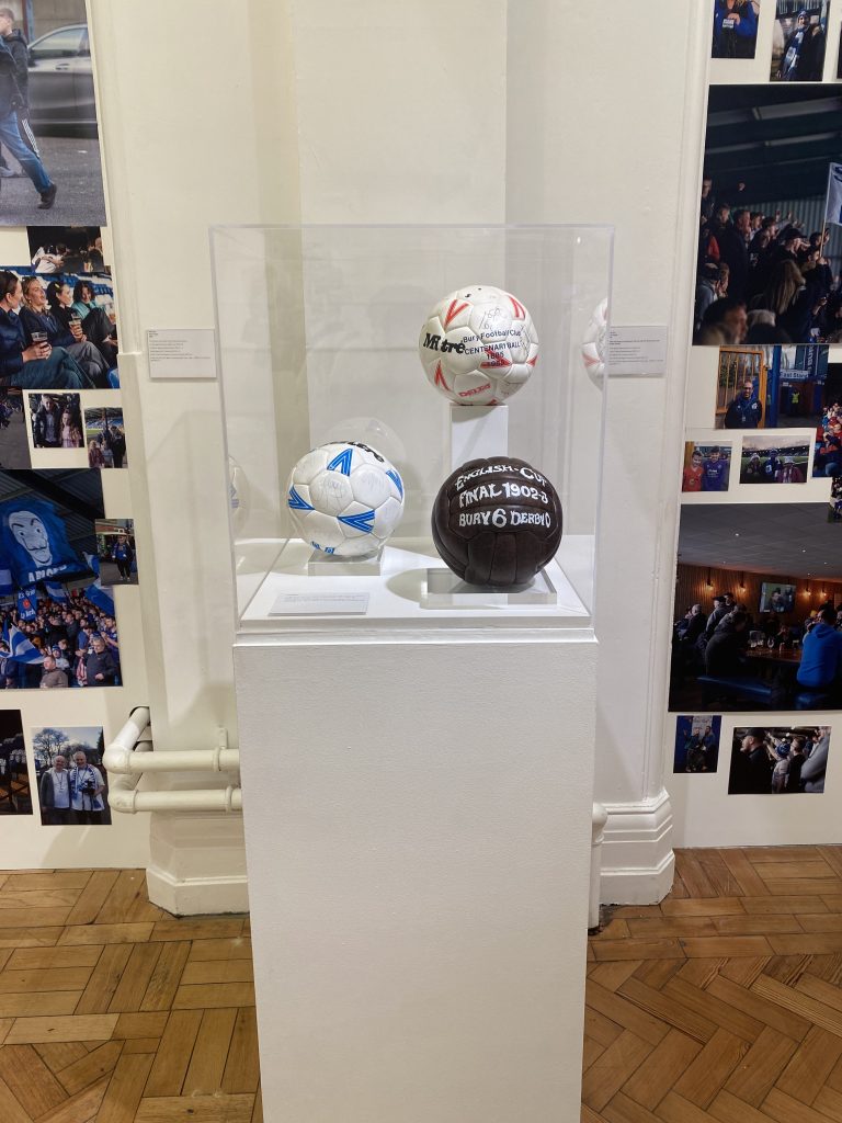 Signed footballs on display