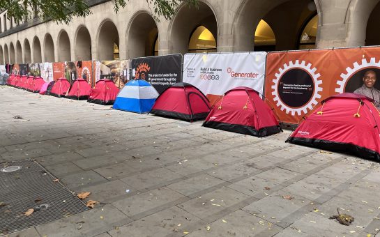 Tents outside Manchester Town Hall by Serena Murphy. Free to use for MM.