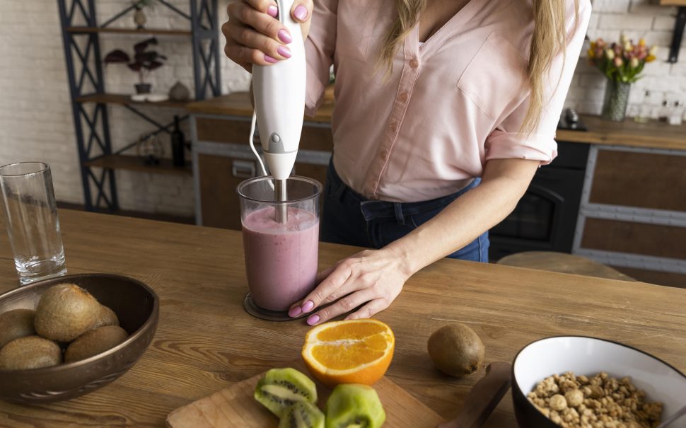 A smoothie being made