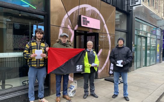 Manchester Almost Famous protest with SF Hospitality Workers' Union